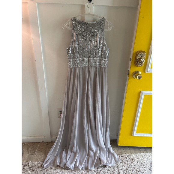JS Collections Silver Beaded Bodice Gown Formal Evening Dress - Picture 1 of 14